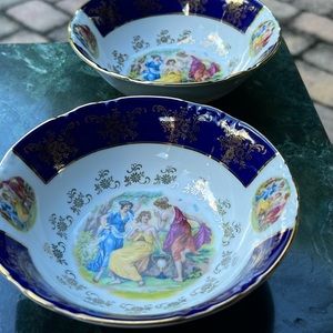 2 Vintage Czech Republic Cobalt Blue with Gold Decorative Nuts/Candy Bowls